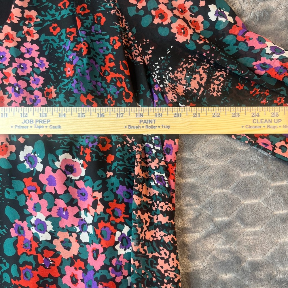 Molly Bracken Floral Shift Dress XL Black Red Purple Mock Neck Long Sleeve - Picture 5 of 7